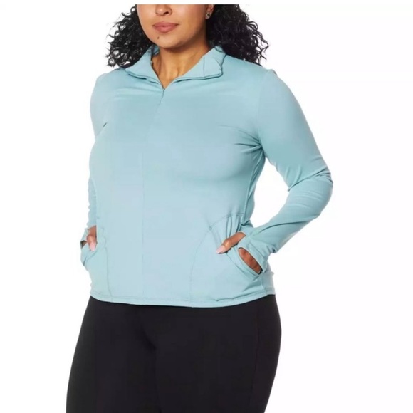 Shadow Sport Fitted Mock-Neck Zip front Athletic jacket - Cristal teal color - Picture 3 of 10